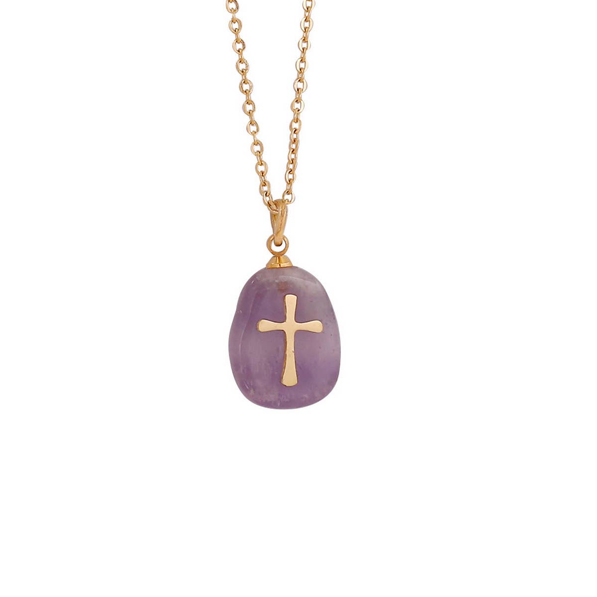 WOMEN NATURAL STONE CROSS NECKLACE