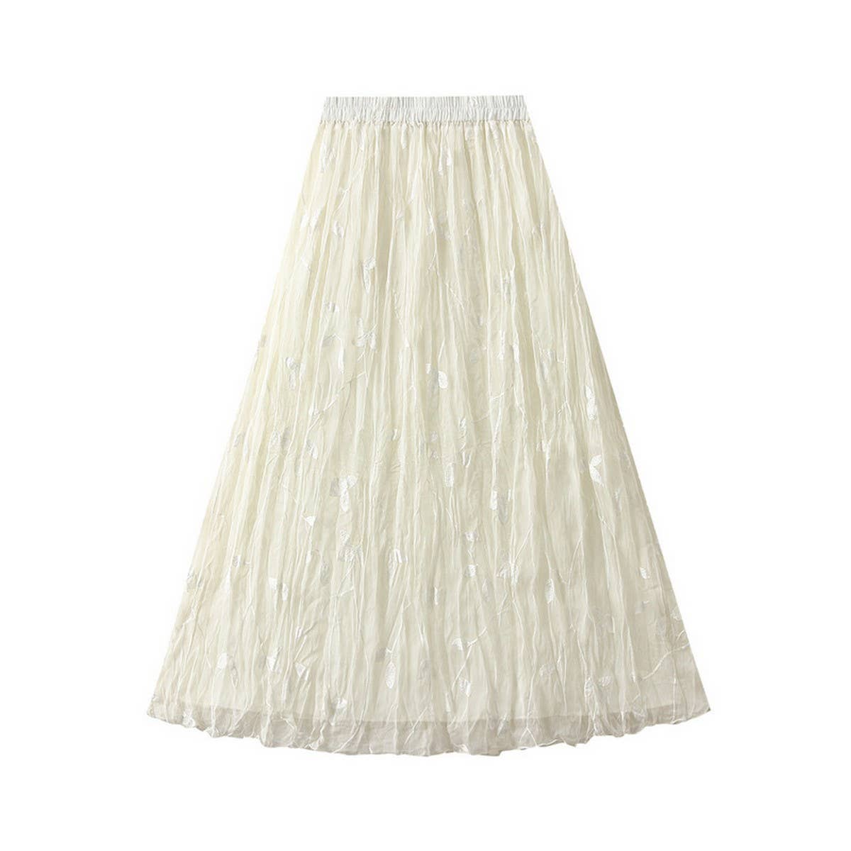 Embroidered Lace A-Line Flared Midi Skirt