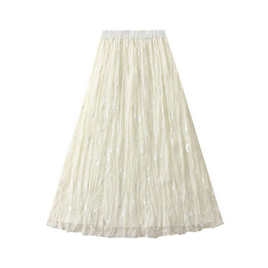 Embroidered Lace A-Line Flared Midi Skirt