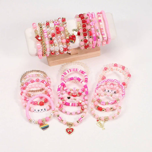 CWAJE05693_VALENTINE HEART CRYSTAL BEADED ELASTIC BRACELET