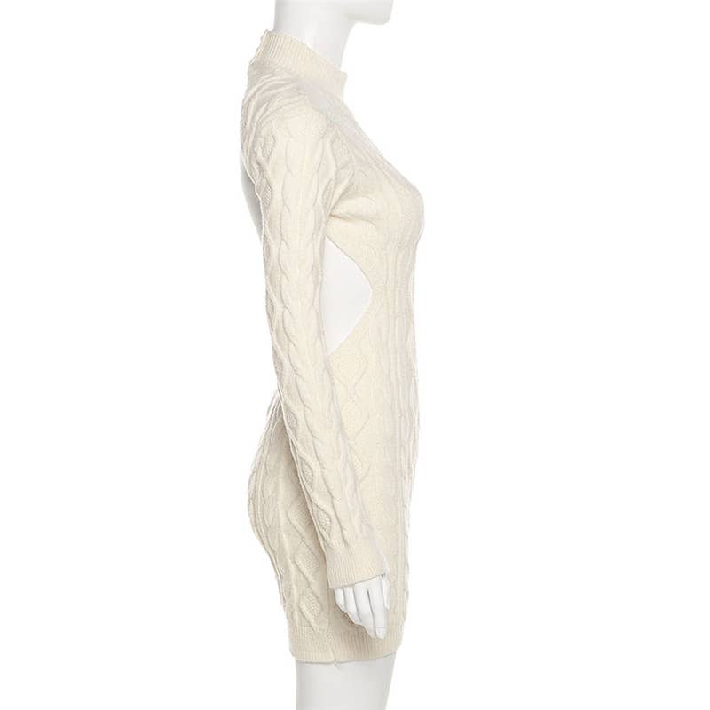 LONG-SLEEVED BACKPACK-BARE HIP KNIT DRESS