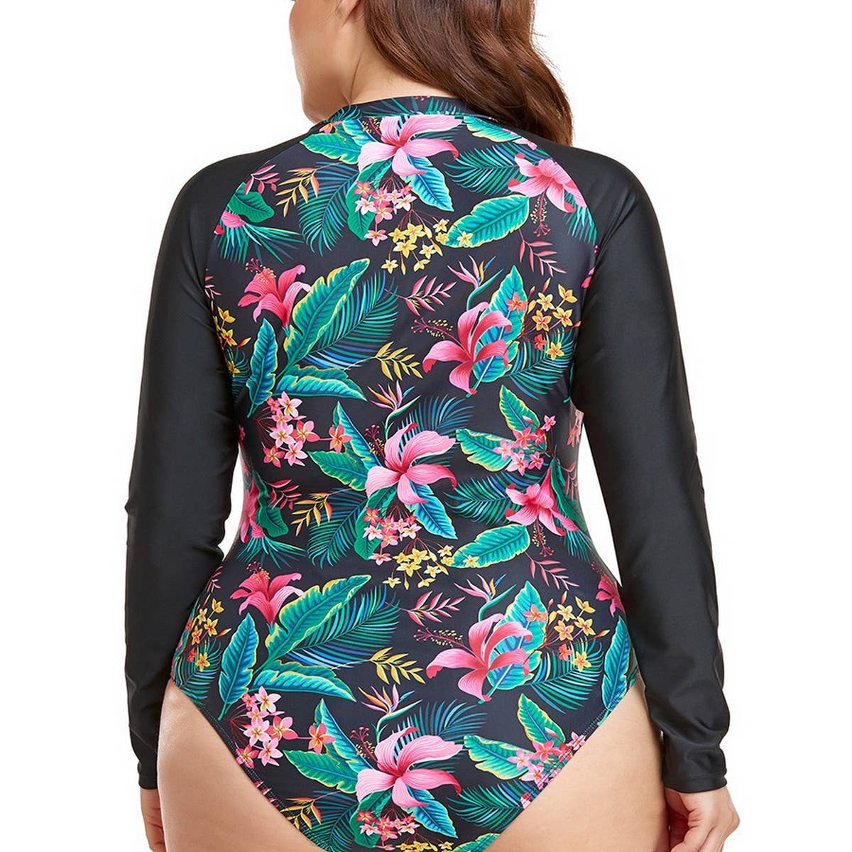 BEACH SURF PLUS SIZE ZIP-UP ONE-PIECE SWIMSUIT_CWMW0298