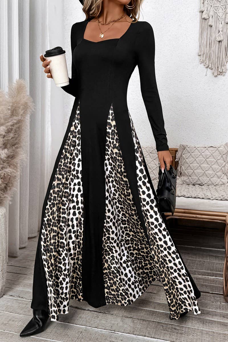 CWDMD3915_LEOPARD PRINT HIGH WAIST WIDE LEG A-LINE DRESS