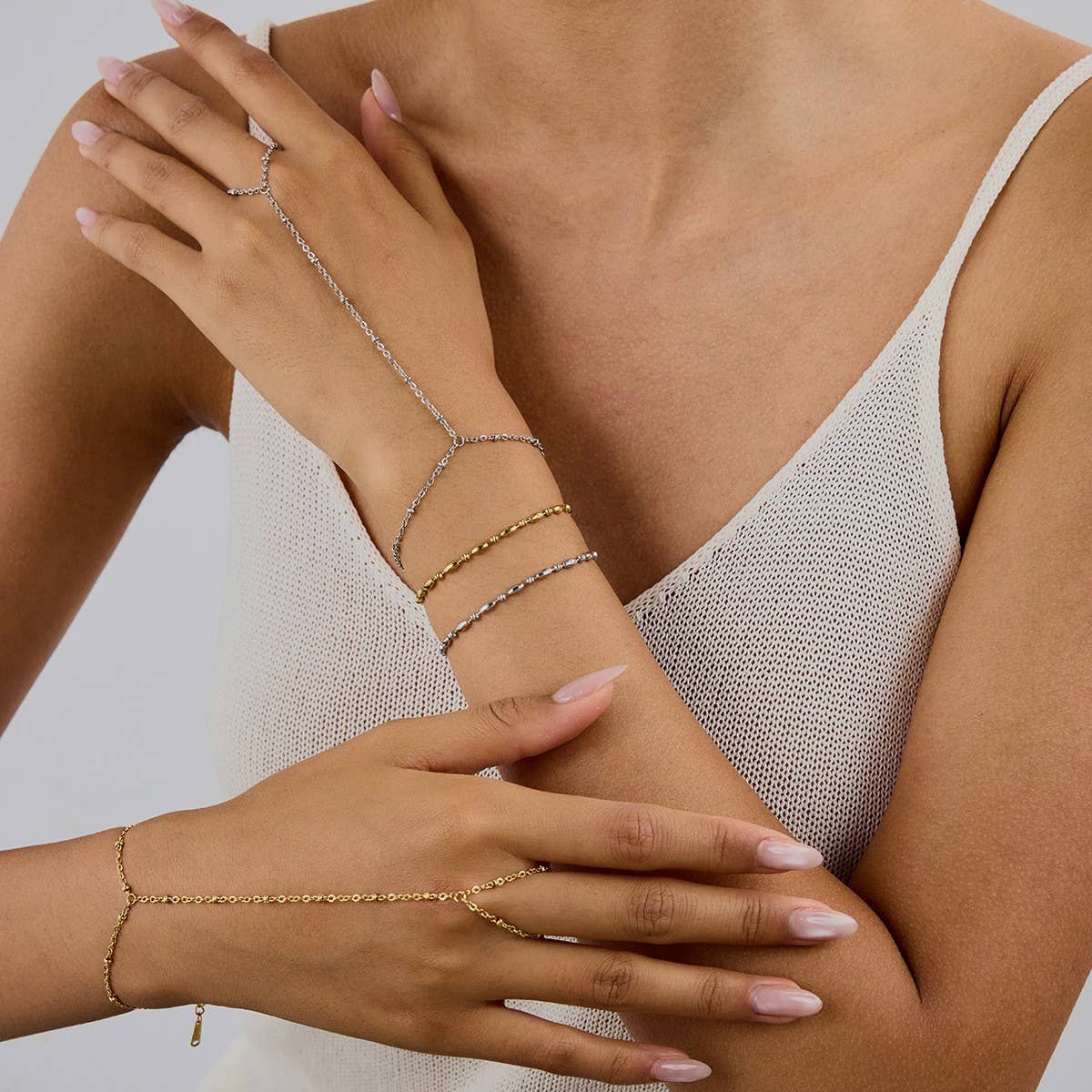 18K Gold Oval Bead Bracelet, Titanium Steel, Luxe_CWAJE4719