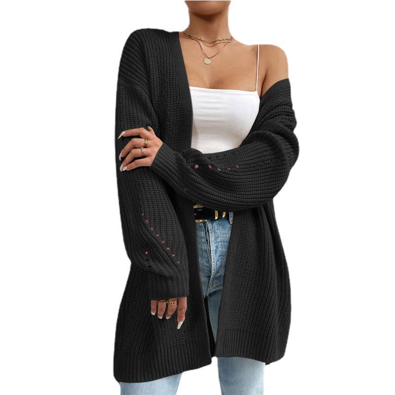 V-NECK LOOSE SOLID COLOR LAZY CARDIGAN