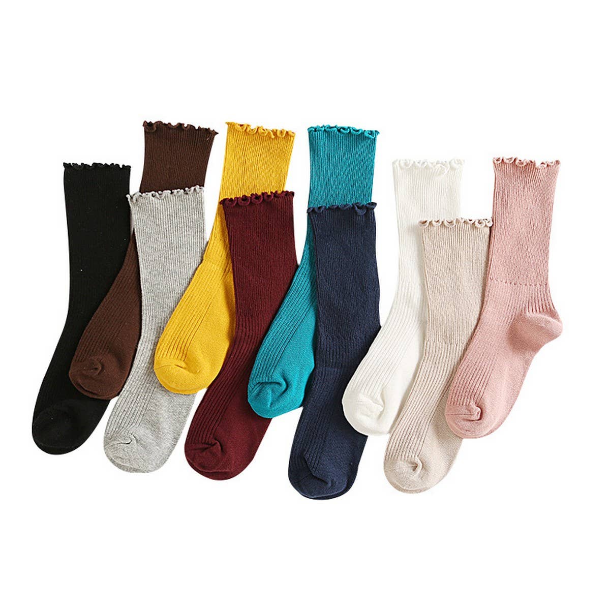 SOLID COLOR RUFFLED LONG SOCKS_CWMS0977