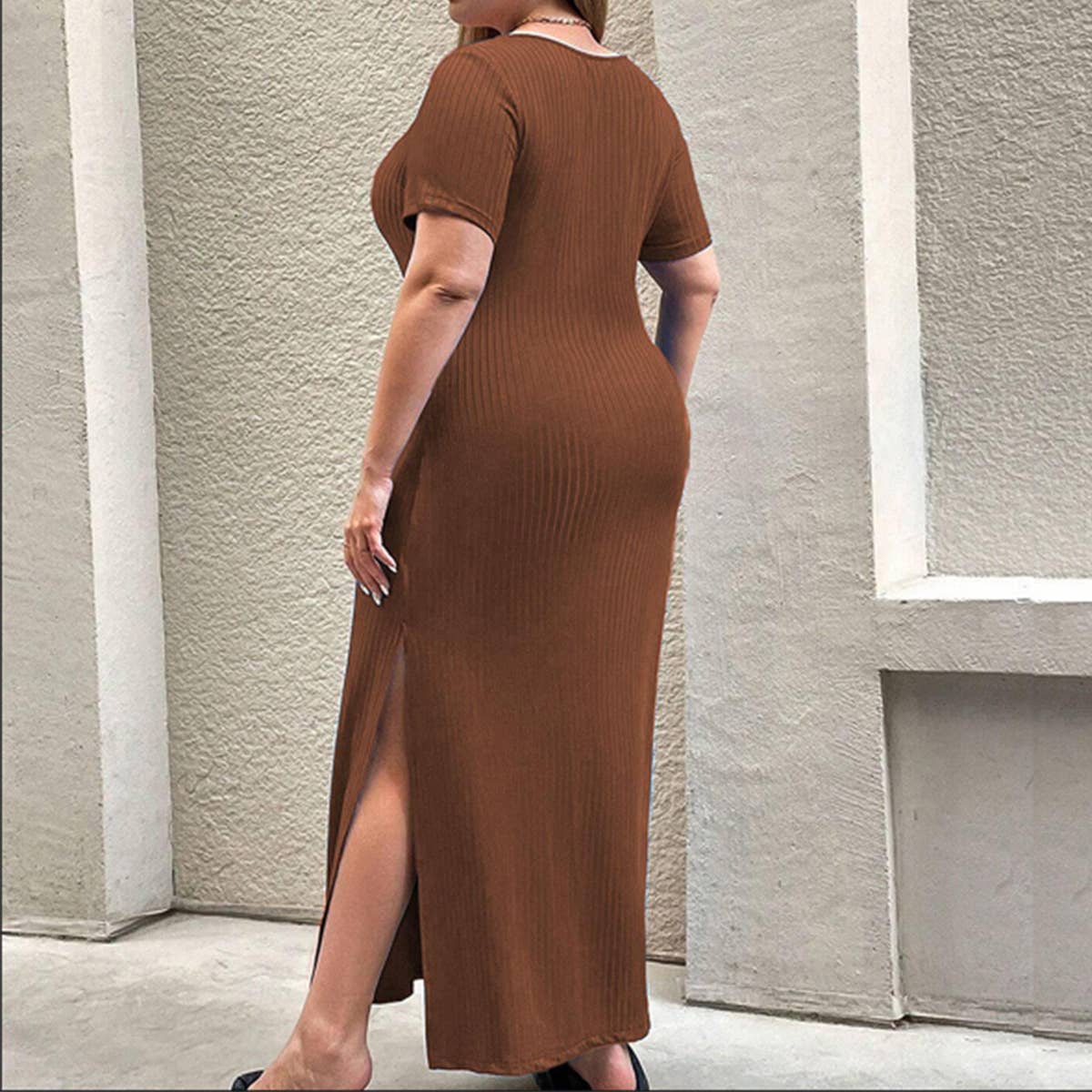 Elegant Waist-Slit Short Sleeve Bodycon Dress