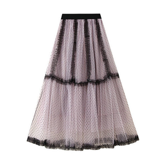 HEAVY MESH SKIRT POLKA DOT A-LINE CAKE LONG SKIRT