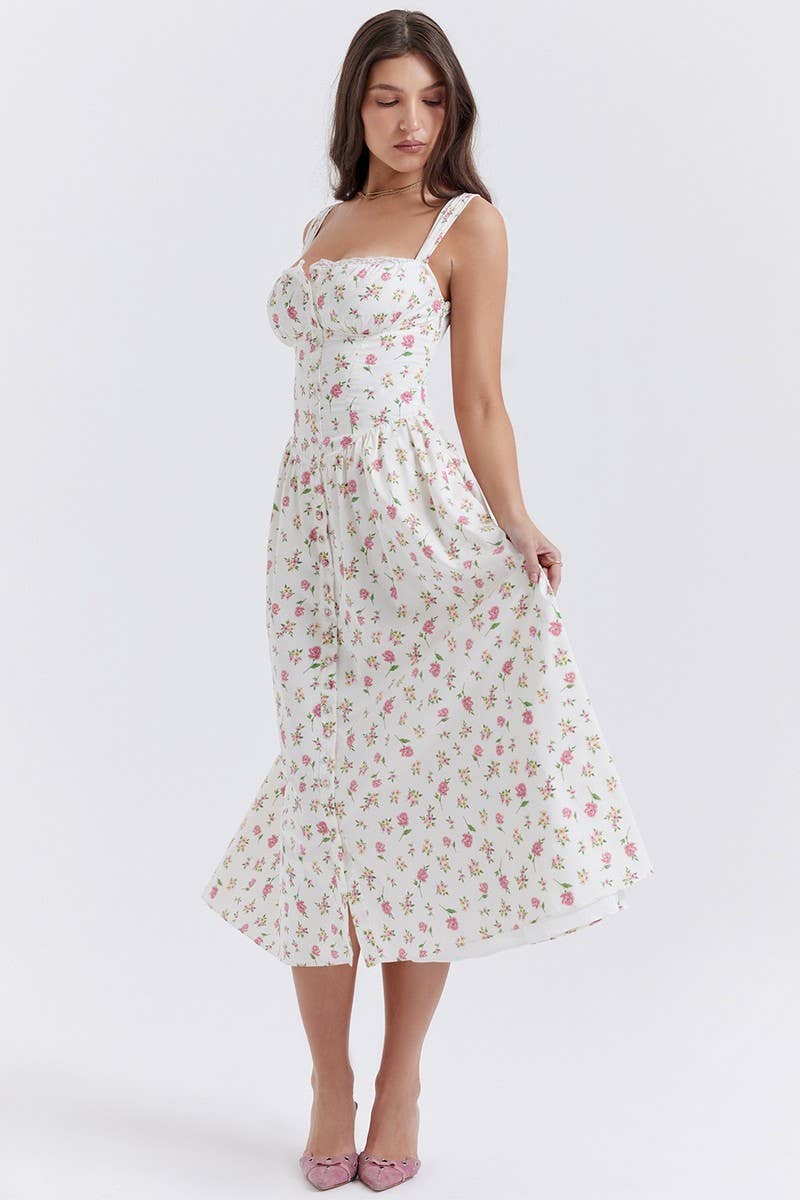 CWDMD5937_FLORAL STRAPLESS SHORT SLEEVE CAMI DRESS