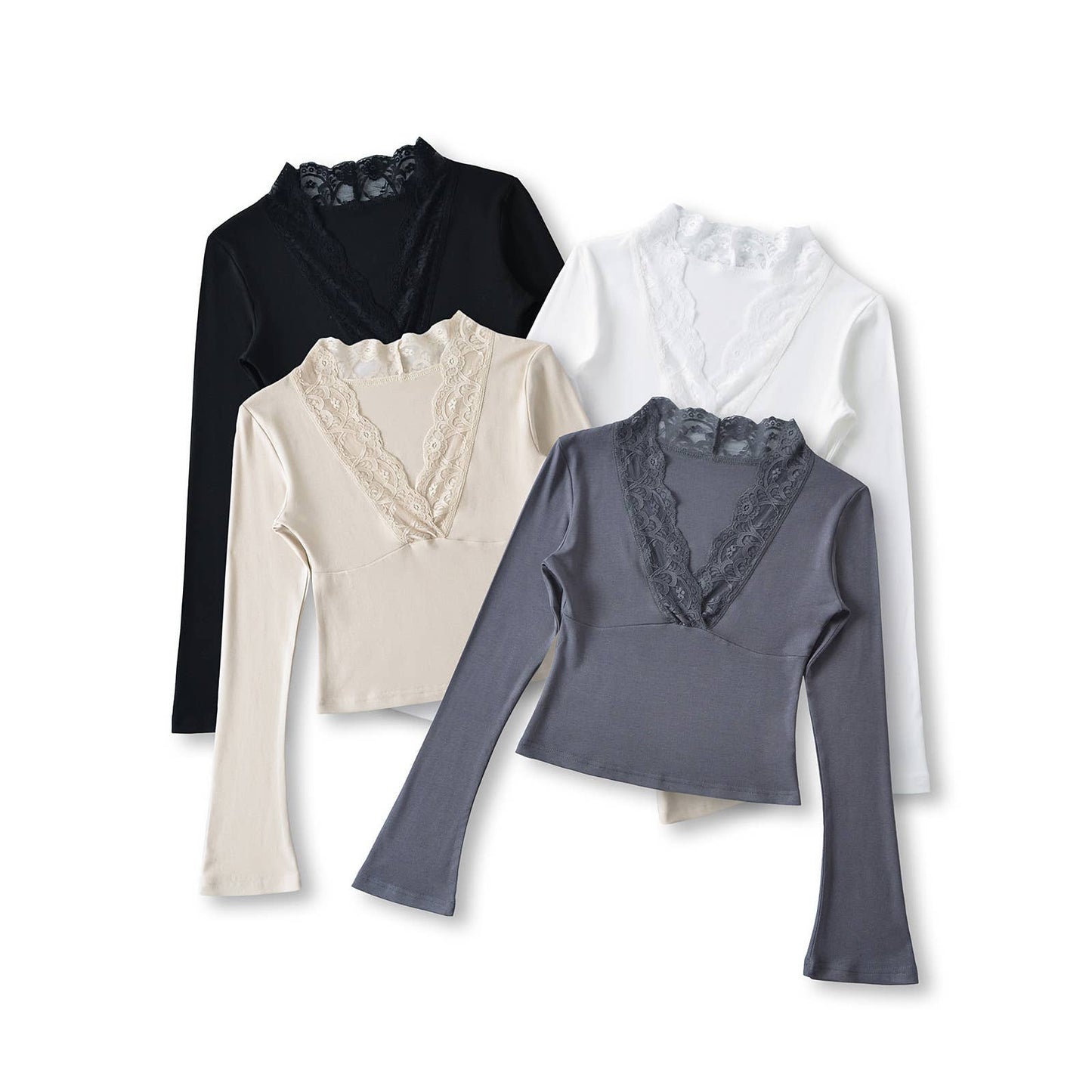 SPICE GIRLS DEEP V-NECK LACE PATCHWORK T-SHIRT