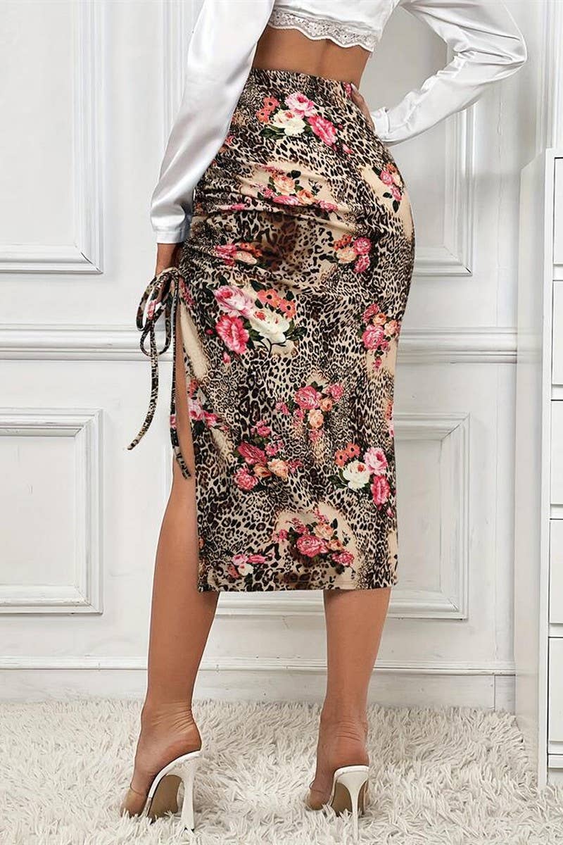 CWBMS0424_FASHION PRINTED PLEATED SIDE SLIT A-LINE SKIRT