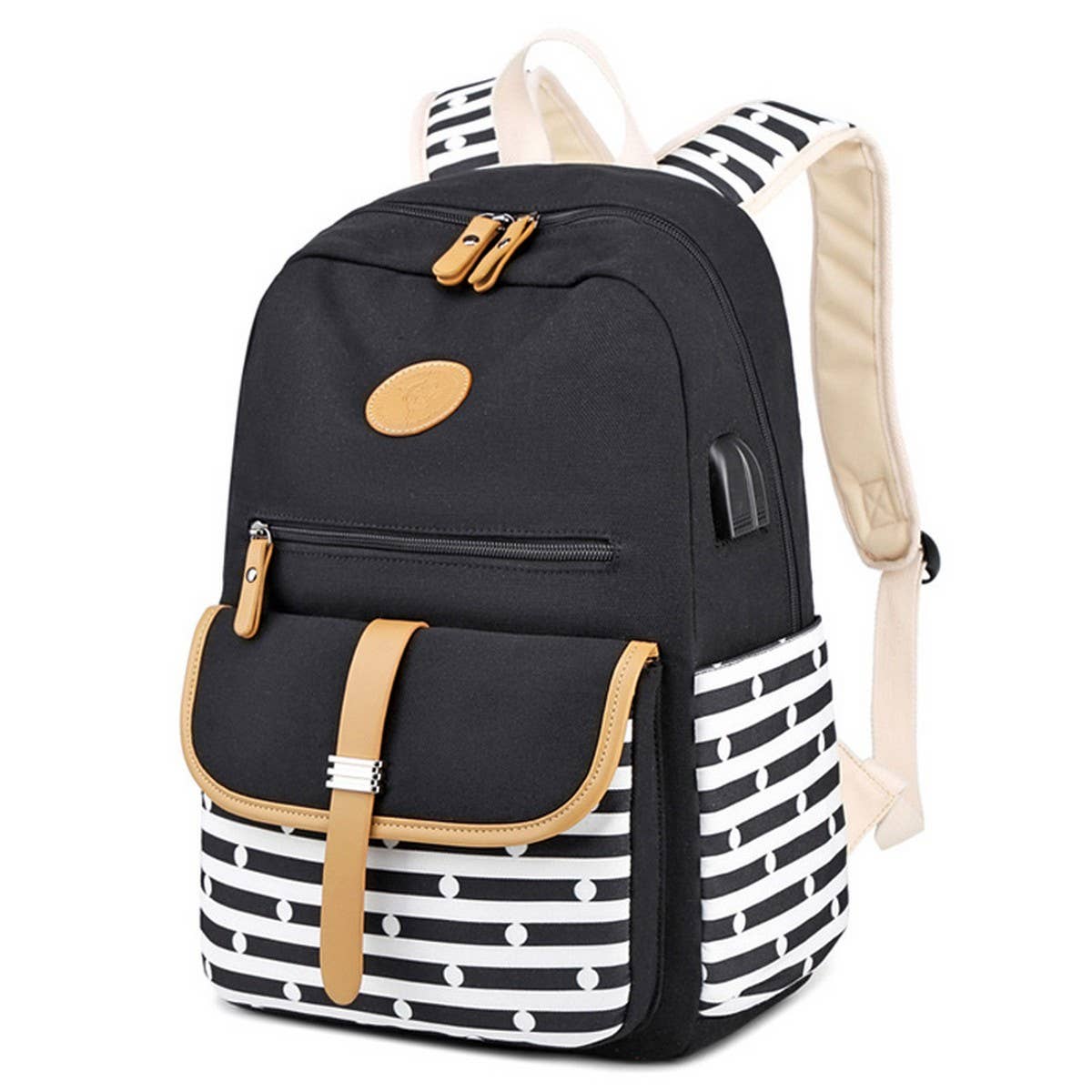 Canvas Backpacks for School 2Pcs USB Set_CWAB5494