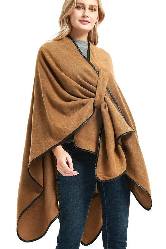 SOLID LEATHER EDGE SLIT COZY SHAWL CAPES_CWASC0002
