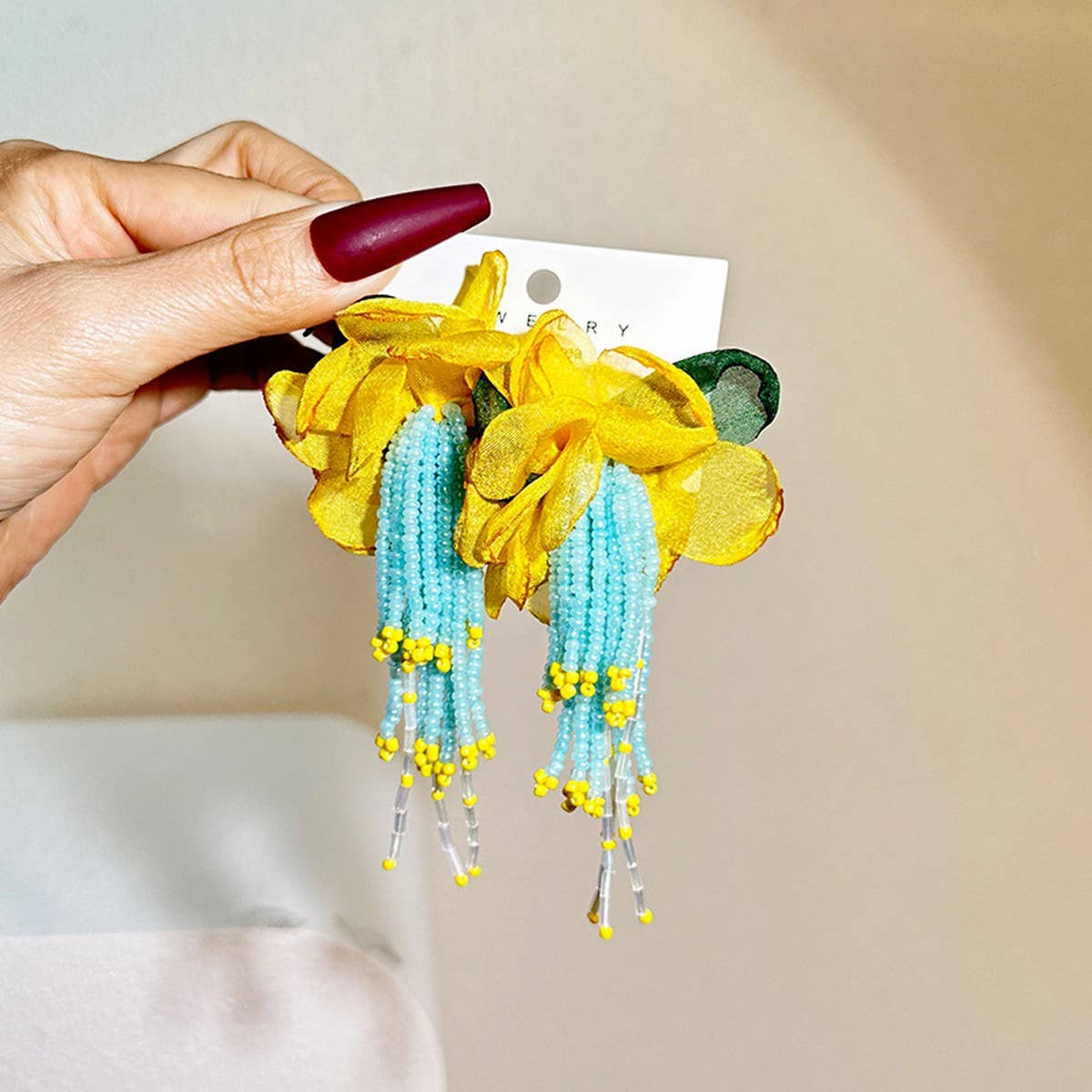Handmade Floral Tassel Earrings Long Statement