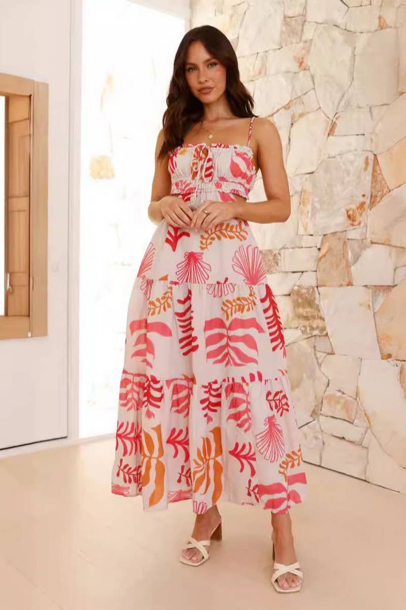 CWDMD5675_V-NECK SLEEVELESS SOLID SPLICED FLARE MAXI DRESS