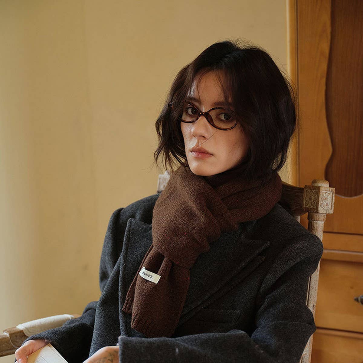 Wool Knit Narrow Scarf - Warm Winter Neck Scarf_CWASC2279