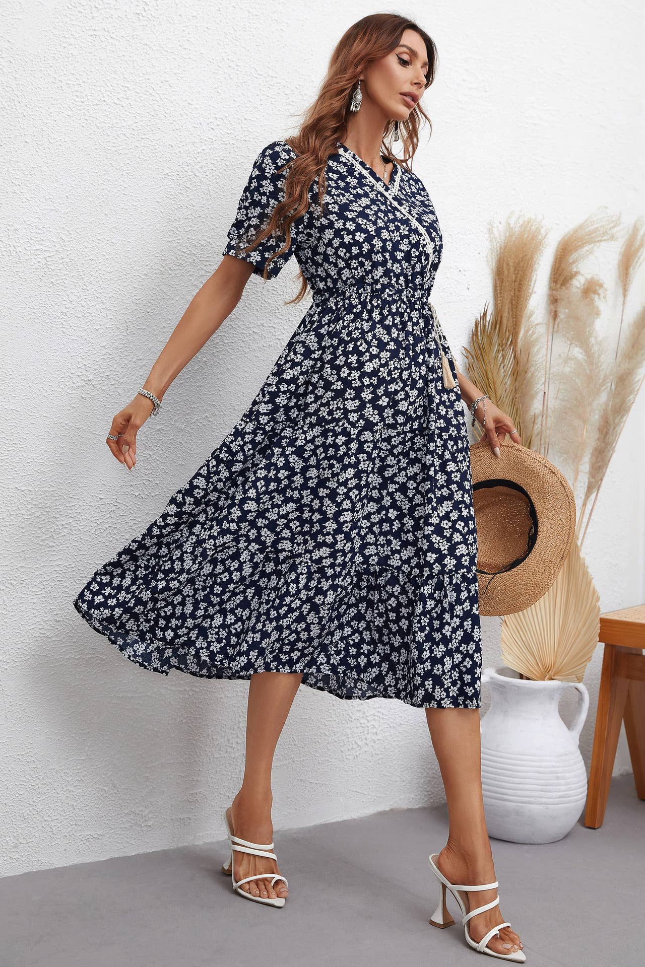 FASHION PRINT SLIM SHORT-SLEEVED DRESS