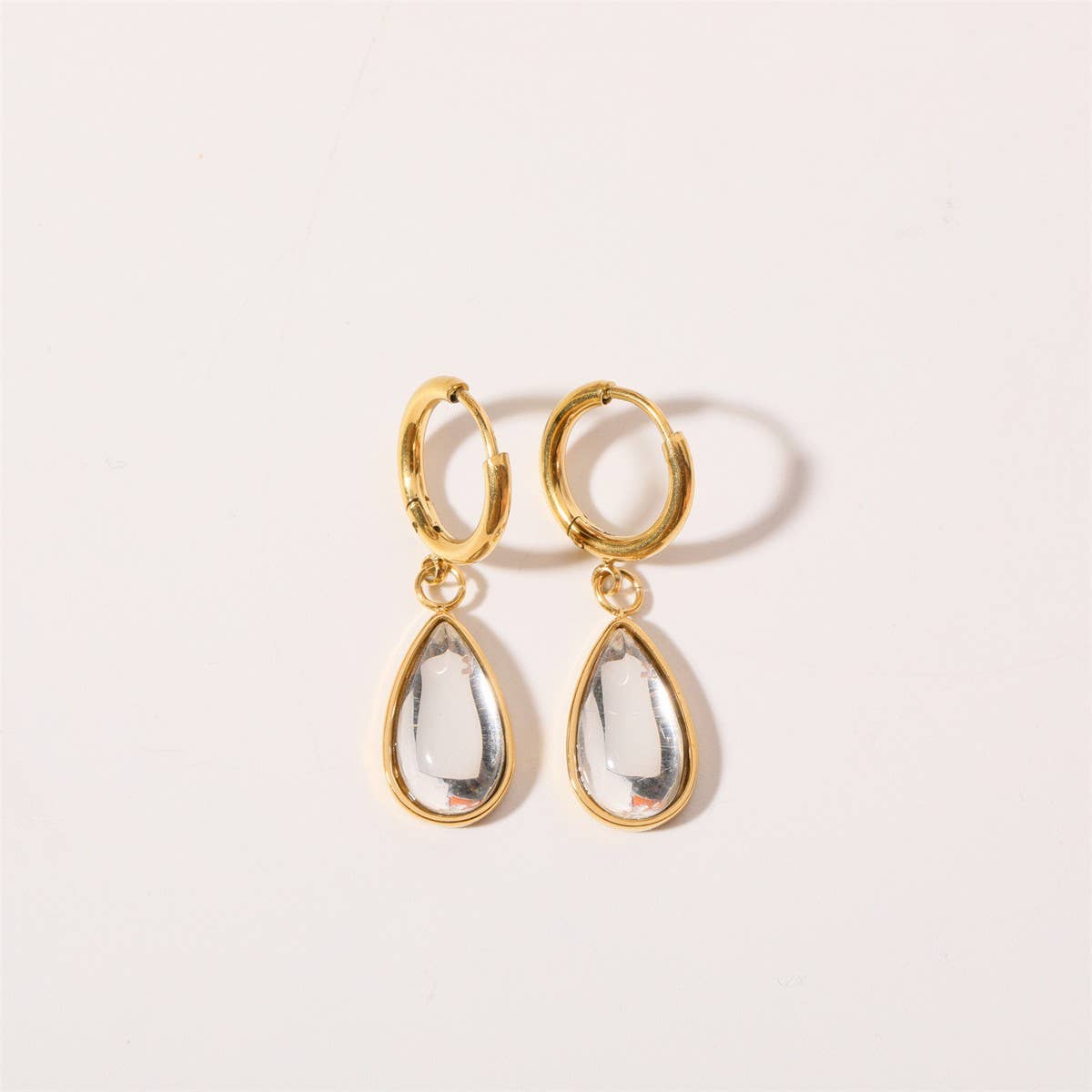 Teardrop Birthstone Earrings Gold Stainless