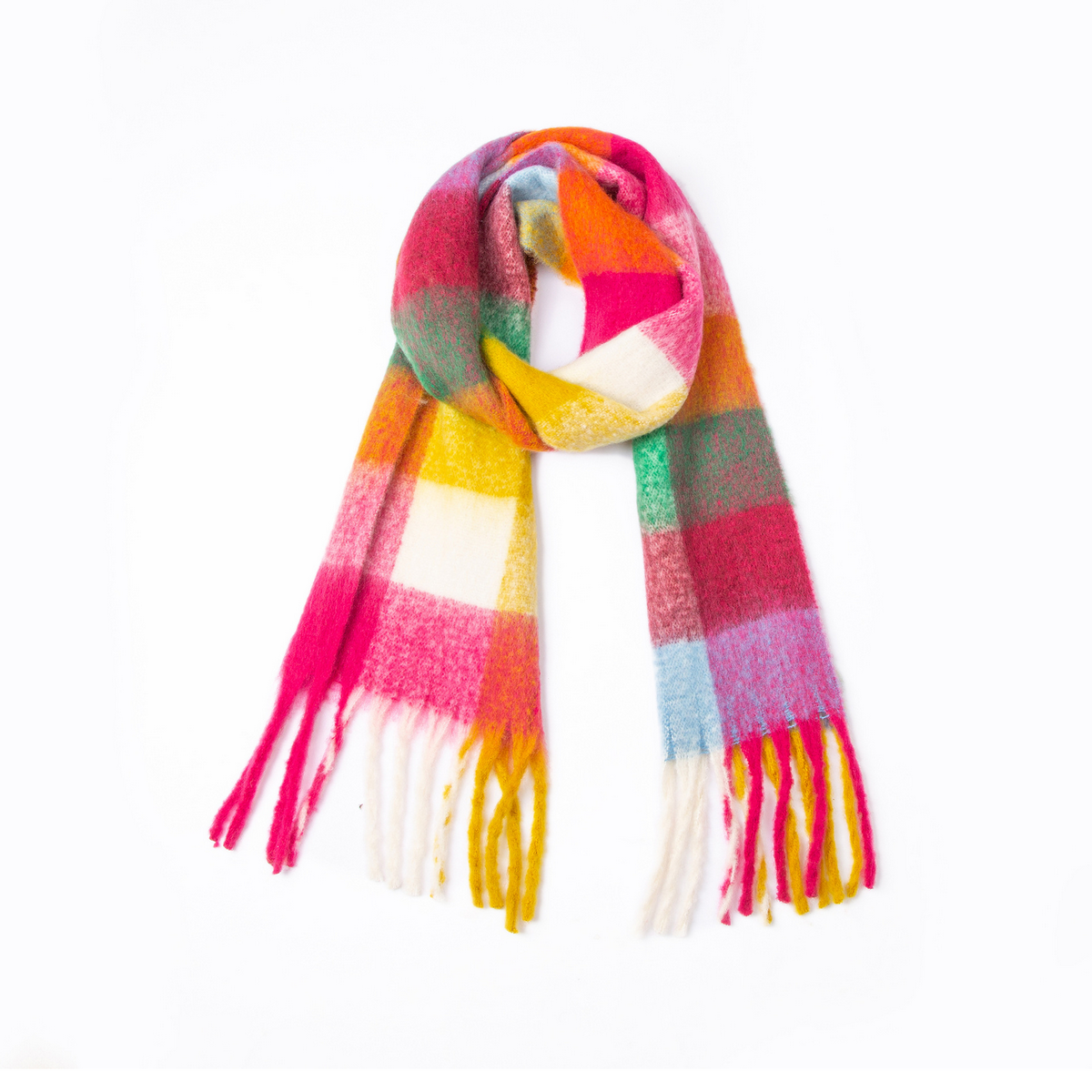 PLAID PATTERN FRINGE TRIM WINTER SCARF_CWASC2691
