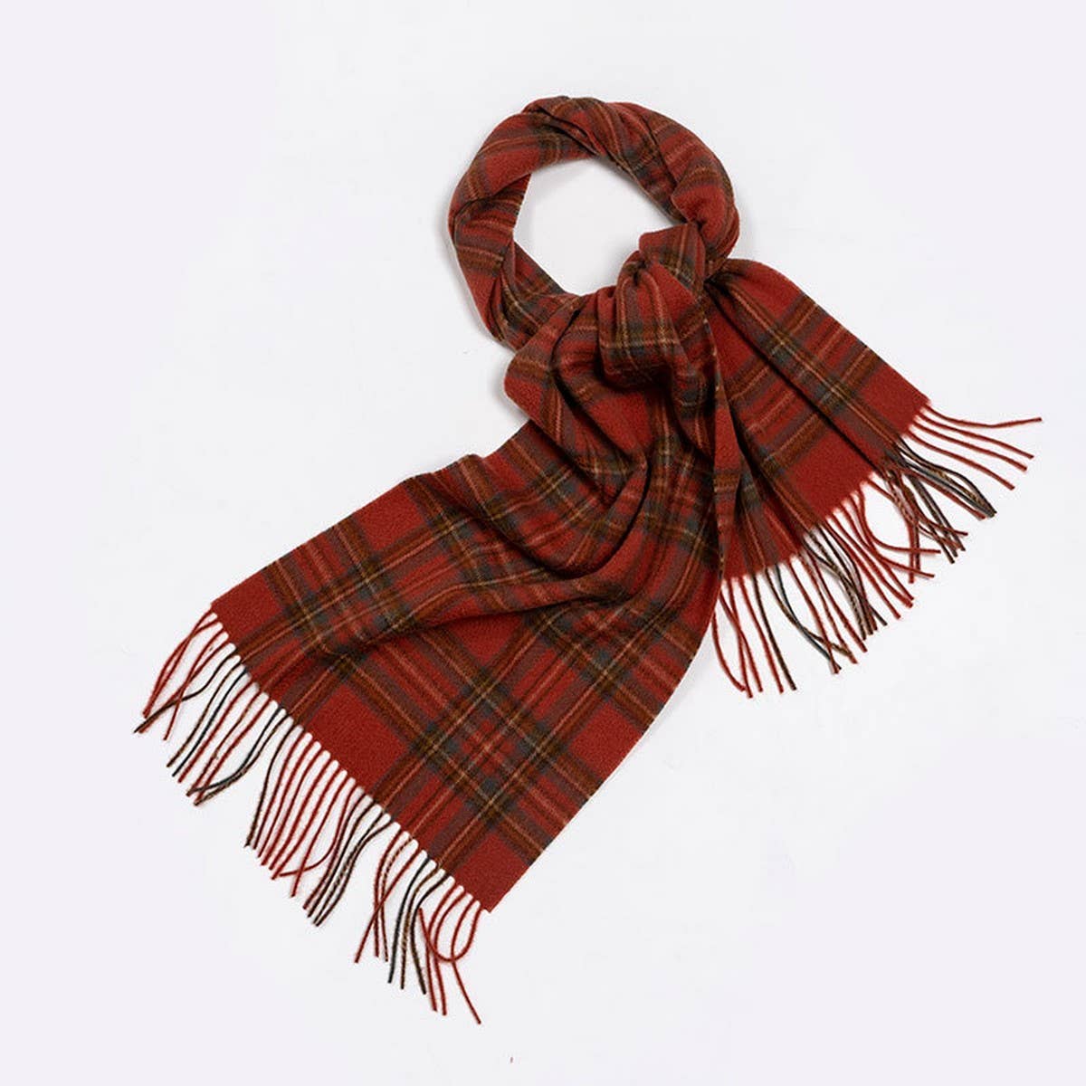100% Wool Plaid Scarf Red Check Winter Warmth_CWASC2325