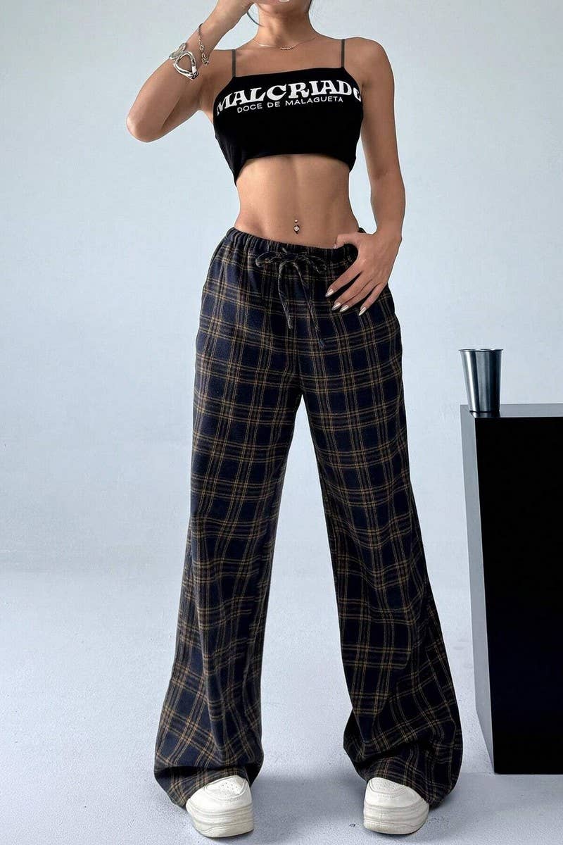 CWBLP1123_CASUAL PLAID STRAIGHT TROUSERS