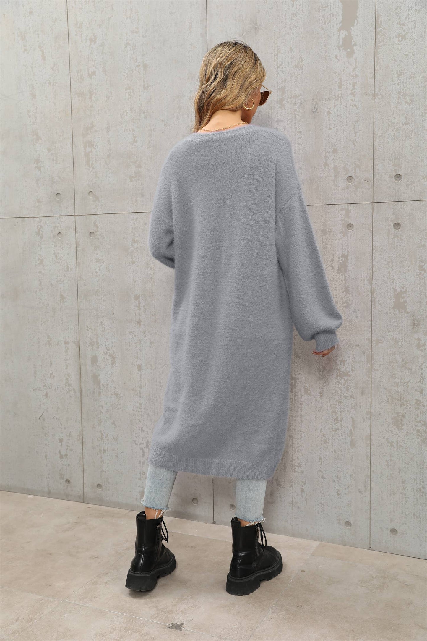 Solid color high-grade unbuttoned long cardigan