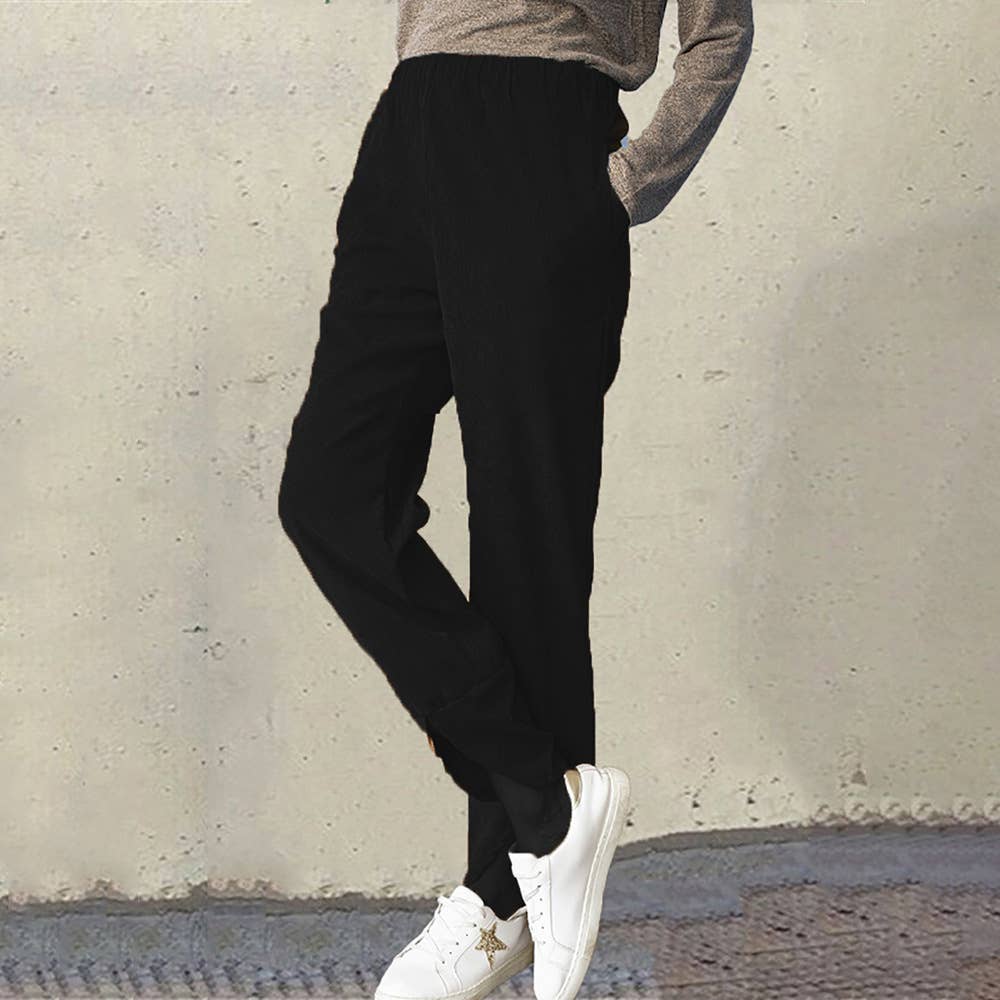 THICKENED CORDUROY ELASTIC-WAISTED CASUAL PANTS