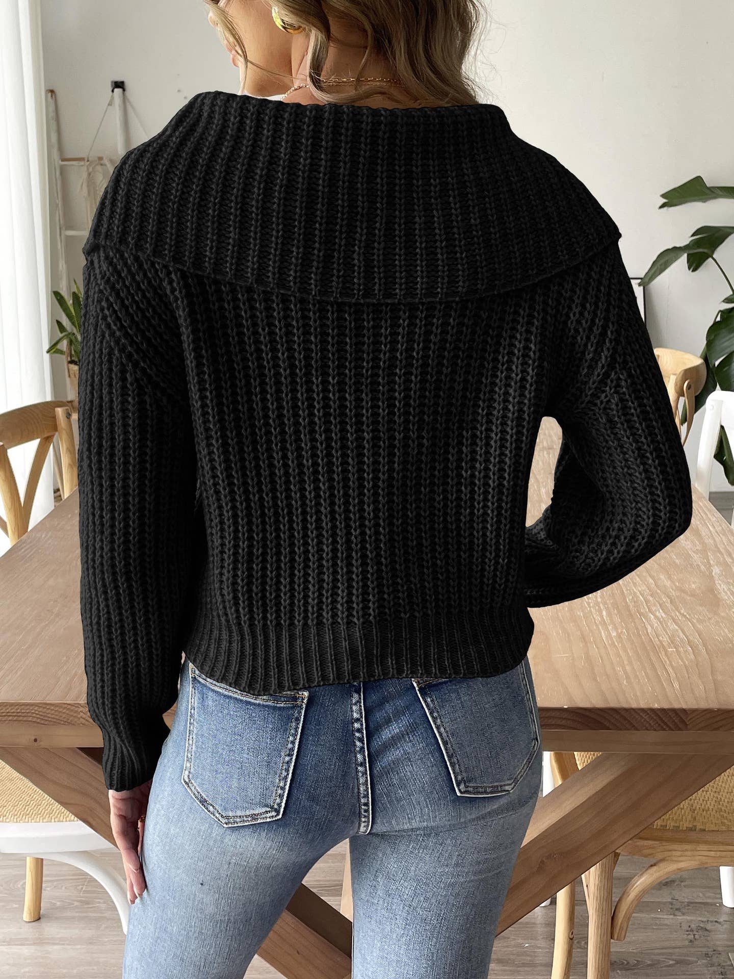 WOVEN SWEATER LARGE LAPEL PULLOVER SWEATER