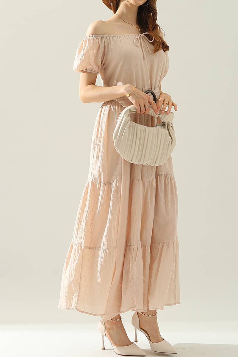 CWDMD545_SHORT SLEEVE TIERED OFF SHOULDER MAXI DRESS