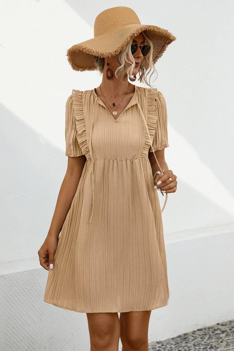 CWDSD7340_SUMMER V-NECK SWEET AND GENTLE DRESS