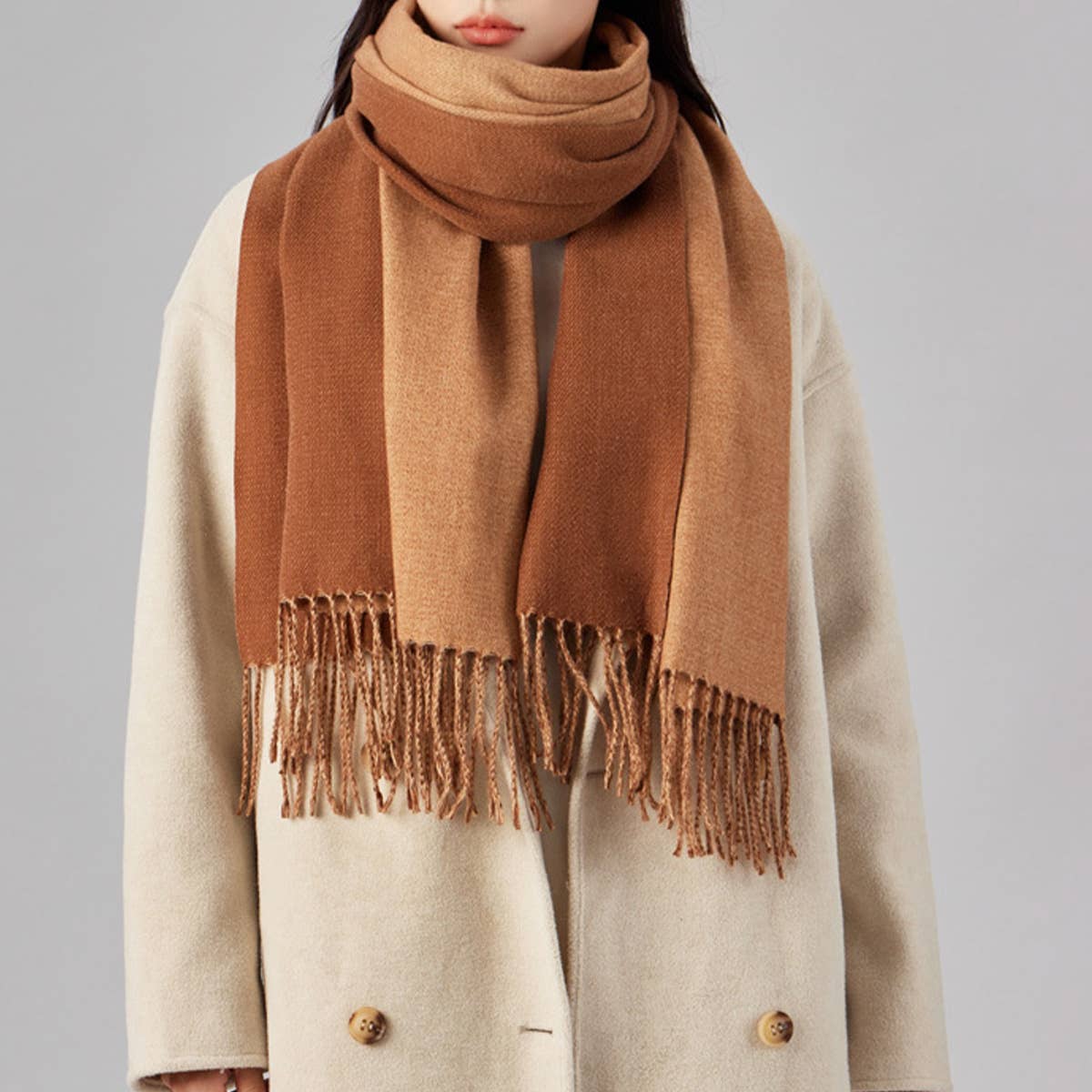 Two-Tone Faux Cashmere Scarf - Stylish Warm Fall