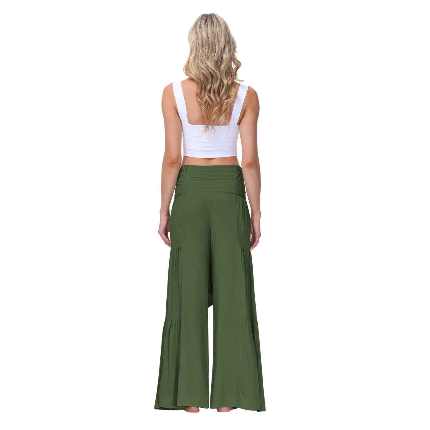 Loose tight straps pleated waists Wide-leg pants