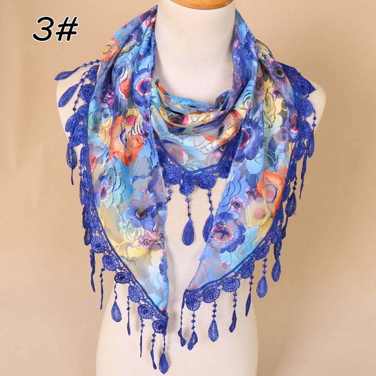 COLORFUL HOLLOW TASSEL LACE TRIANGLE SCARF VEIL