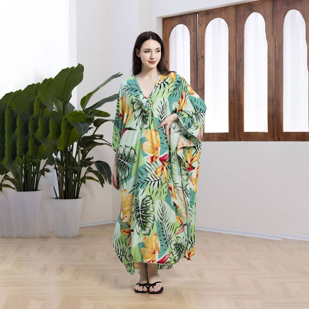 Plus Size Cotton Woven Beach Cover-Up Resort Dress_CWMM6141