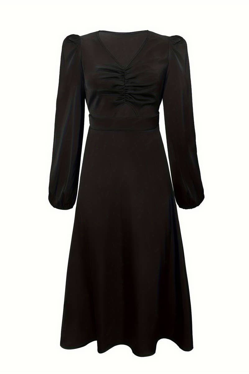 CWDMD5065_V-NECK ELEGANT COMMUTER FASHION RIPPED DRESS