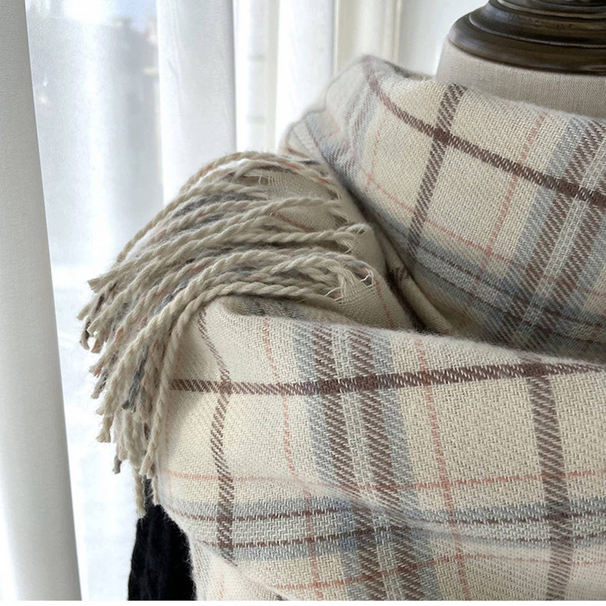 Plaid Faux Cashmere Scarf-Cozy Fringe Winter Wrap_CWASC1459