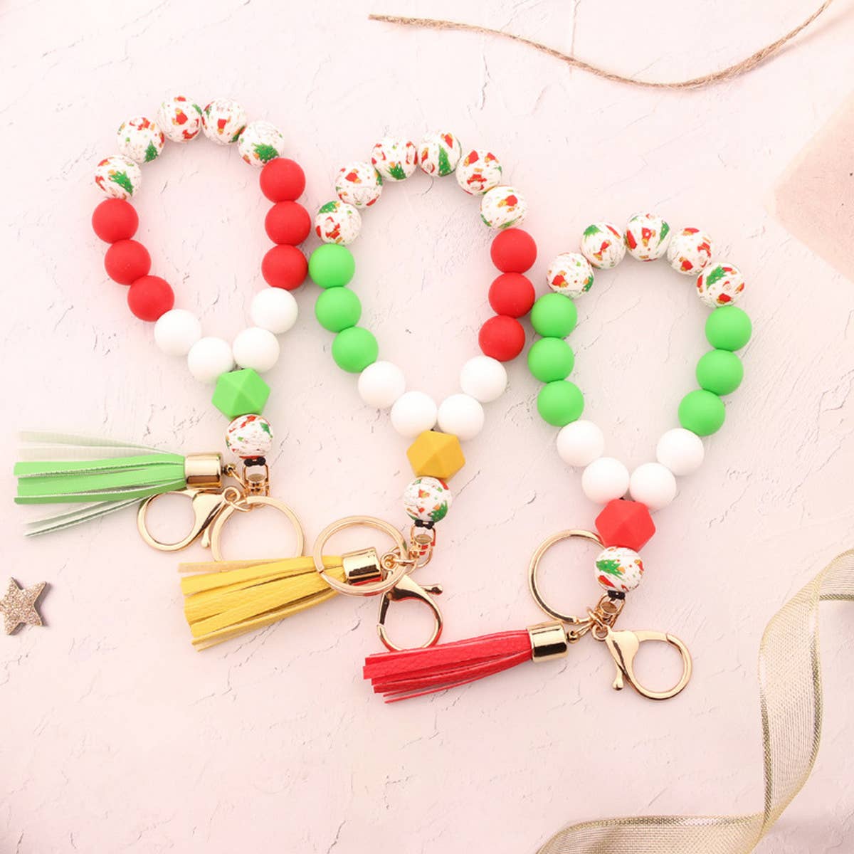 CHRISTMAS NEW SILICONE BEAD BRACELET KEYCHAIN