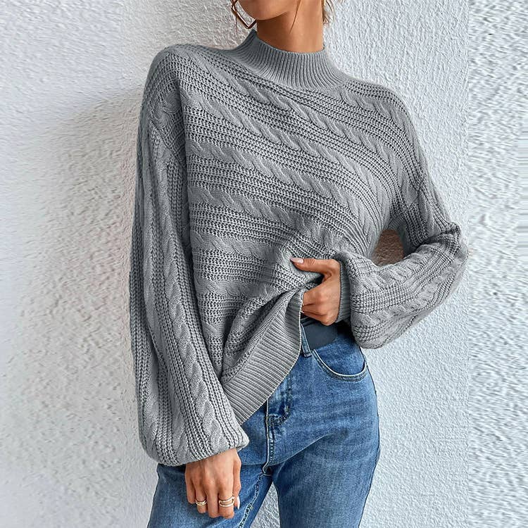 SOLID COLOR LOOSE CREW NECK PULLOVER SWEATER