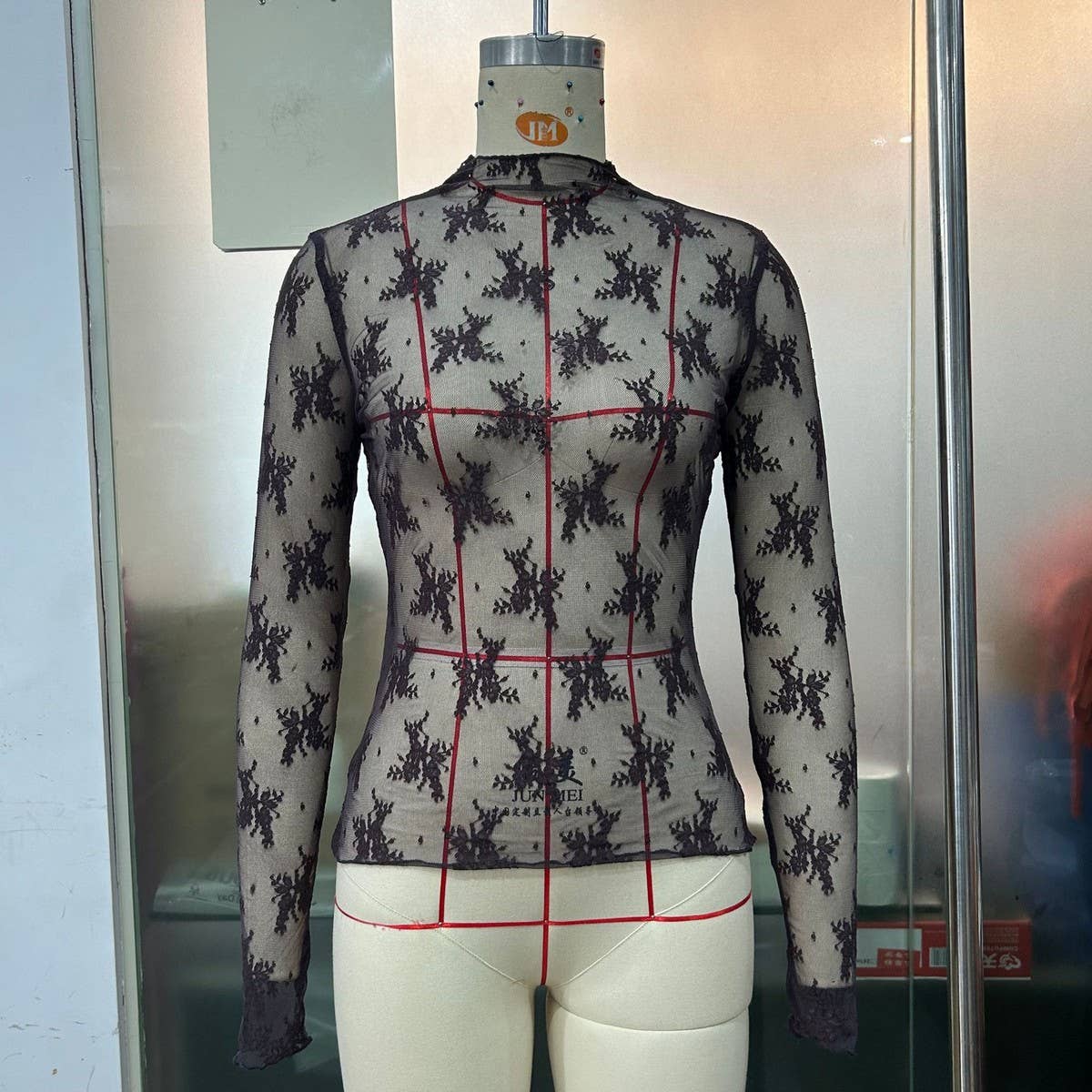 SEMI SHEER MESH LACE TOP BOTTOMING SHIRT