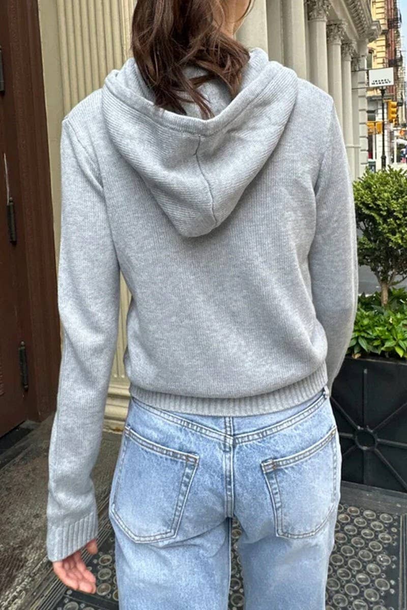 CWOCAL00752_SOLID ZIP UP HOODED KNIT CARDIGAN