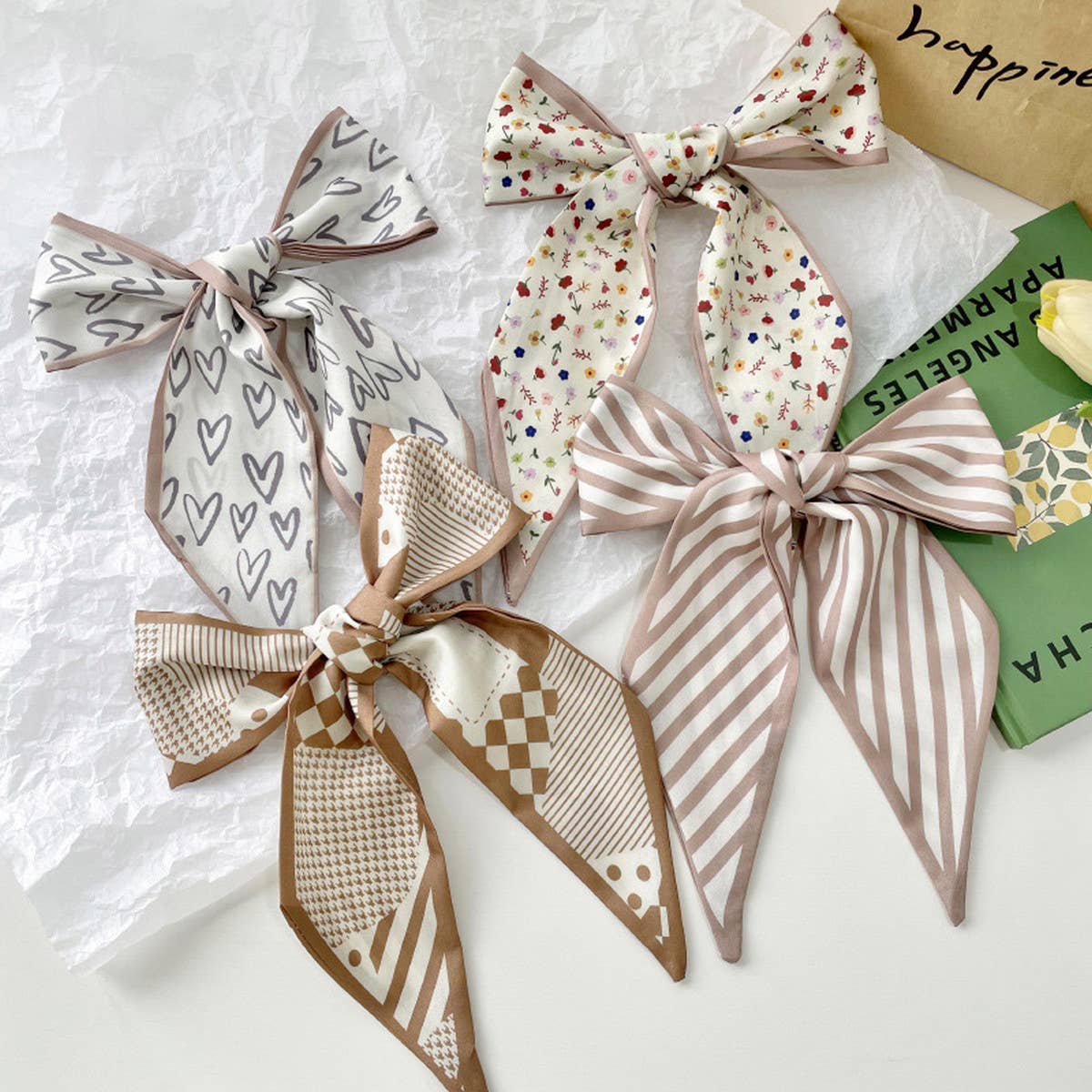 Neutral Long Twilly Scarf ? Hair Tie & Neck Ribbon