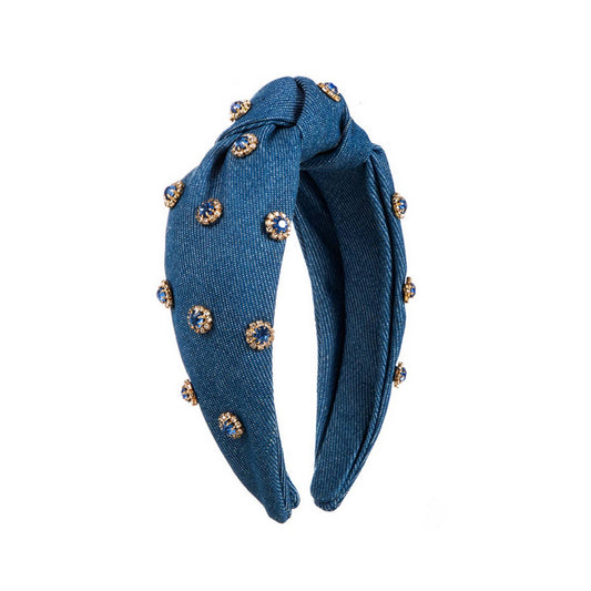 FASHIONABLE WIDE CENTER KNOT DENIM HEADBAND