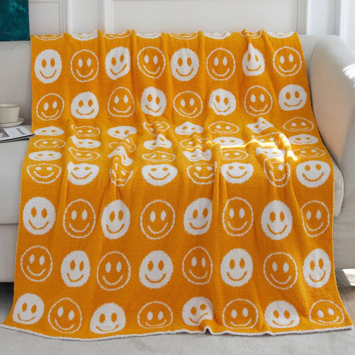 SMILING FACE KNITTED JACQUARD BLANKET SOFA BLANKET_CWMM0323