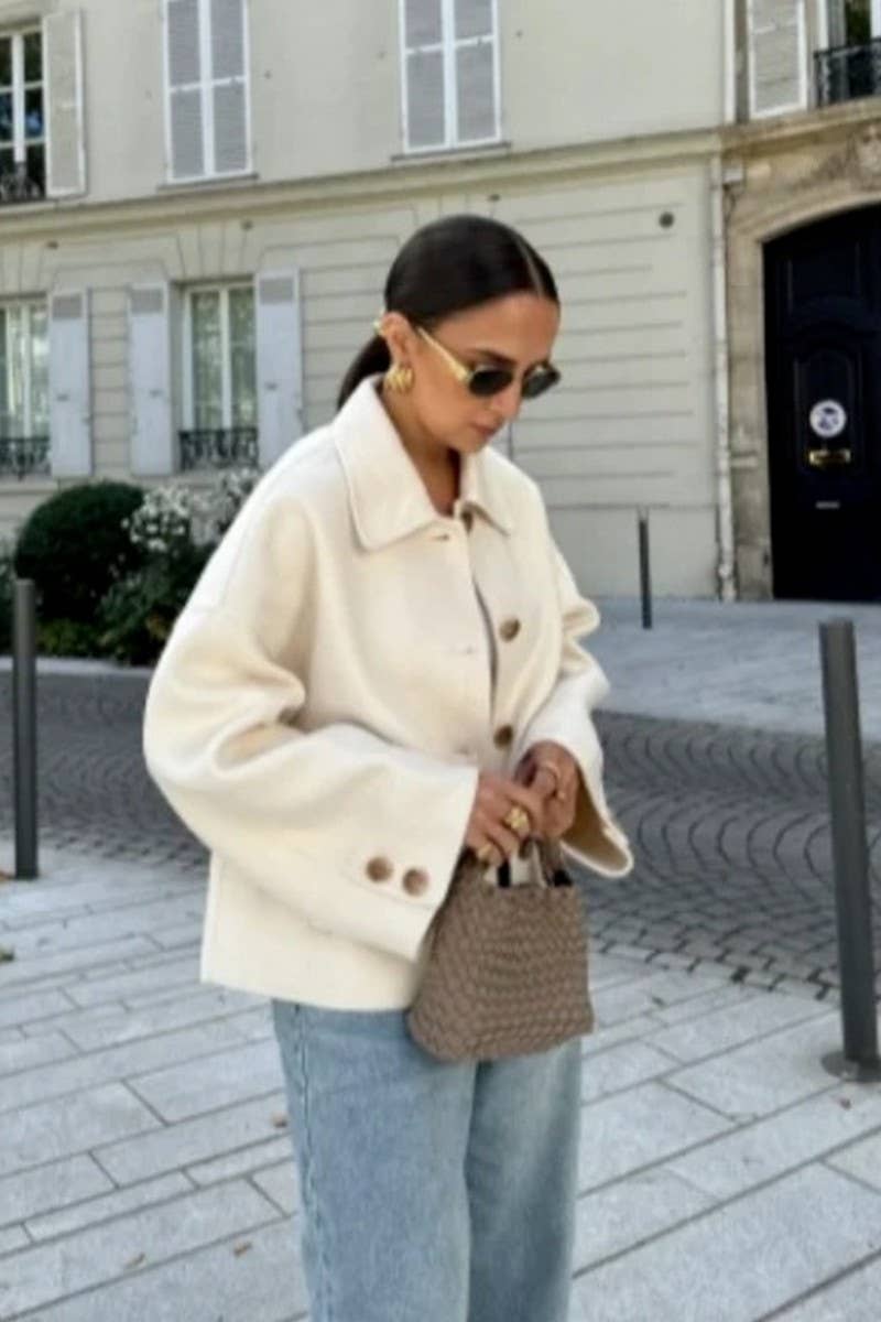 CWOCO1065_SOLID COLOR LAPEL BUTTON LOOSE WOOLEN COAT