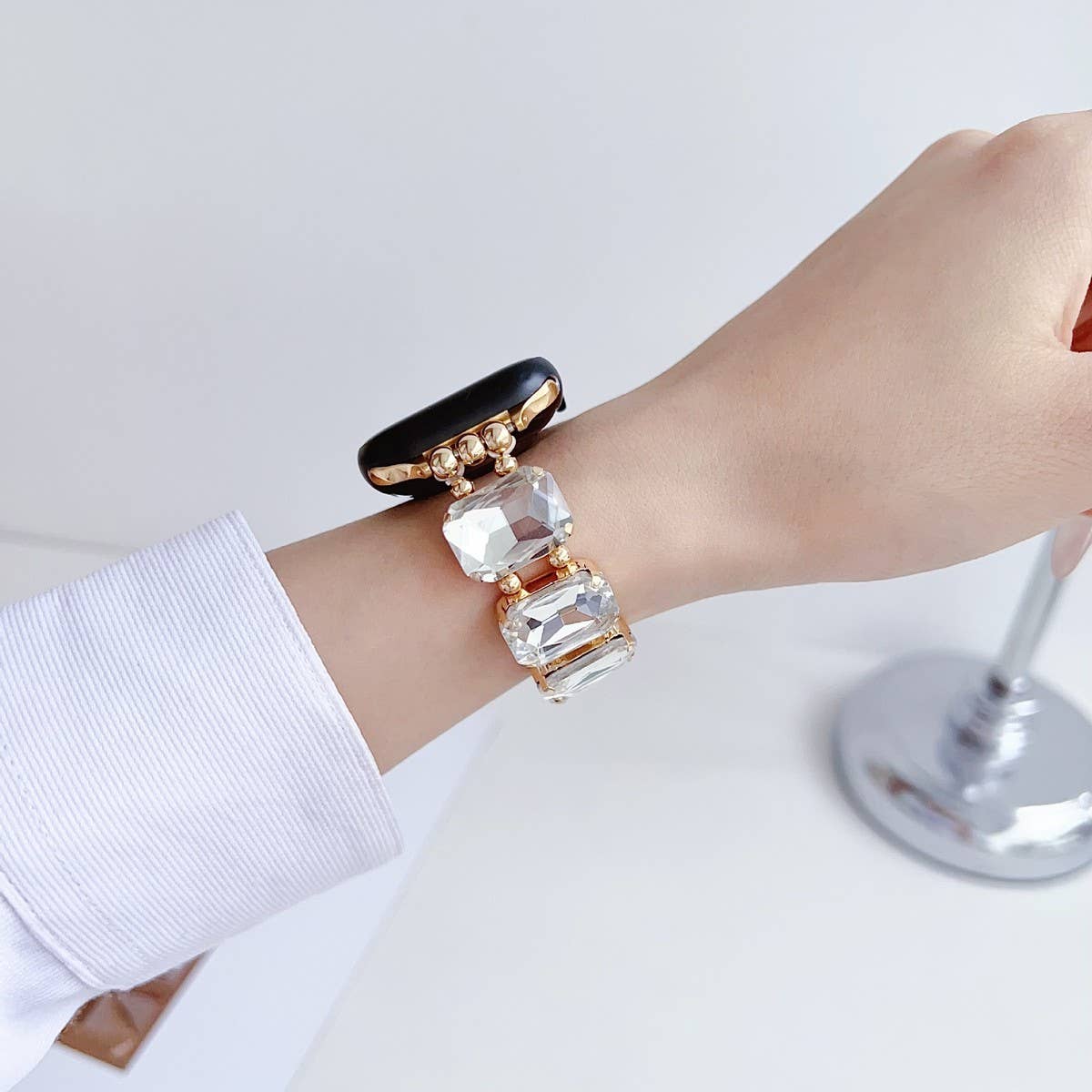 APPLE WATCH 9 RHINESTONE WHITE STONE ELASTIC STRAP_CWASC1561