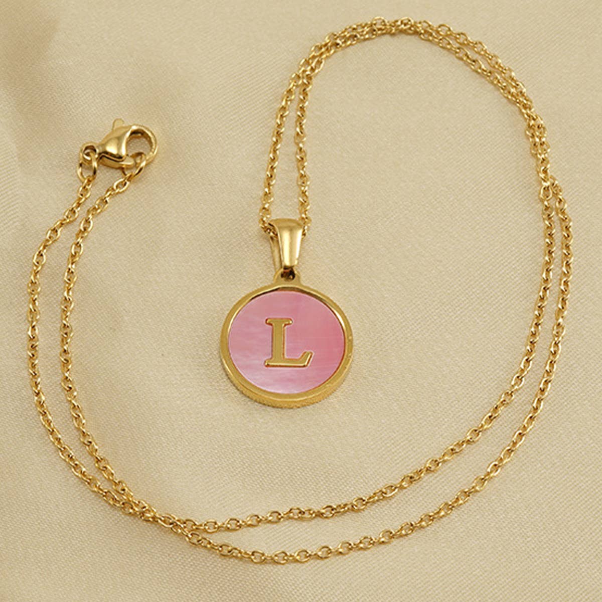 ROUND 18K GOLD STAINLESS STEEL 26LETTERS NECKLACE