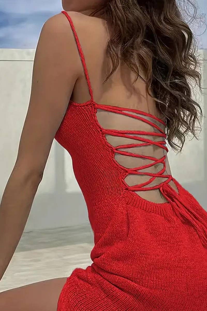 CWDMD3919_SOLID COLOR OPEN BACK KNITTED SUSPENDER DRESS