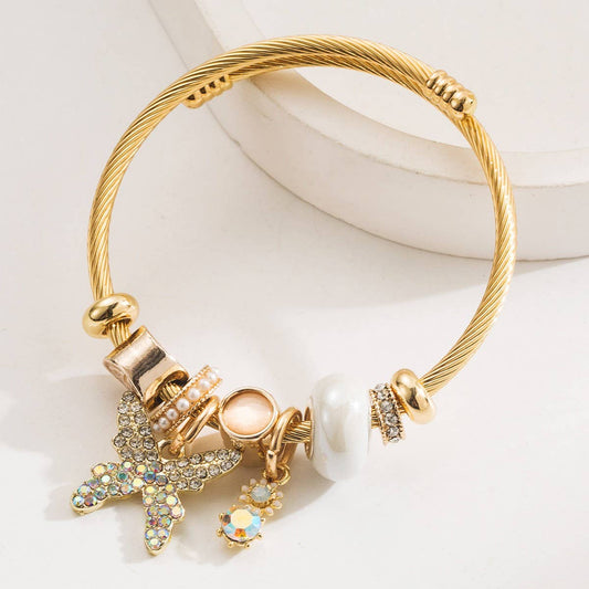 Trendy Beaded Bracelet with Butterfly Pendant