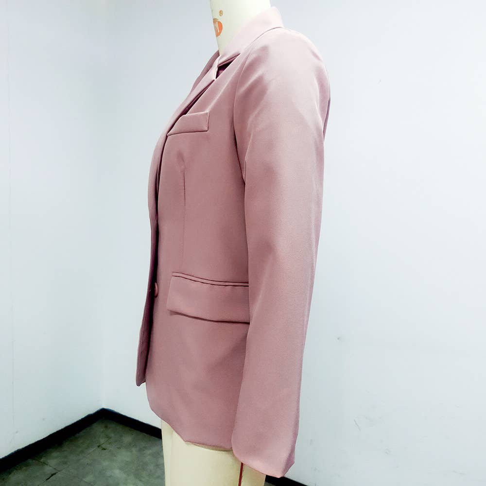 Solid Color Pocket OL Style Long Sleeve Blazer