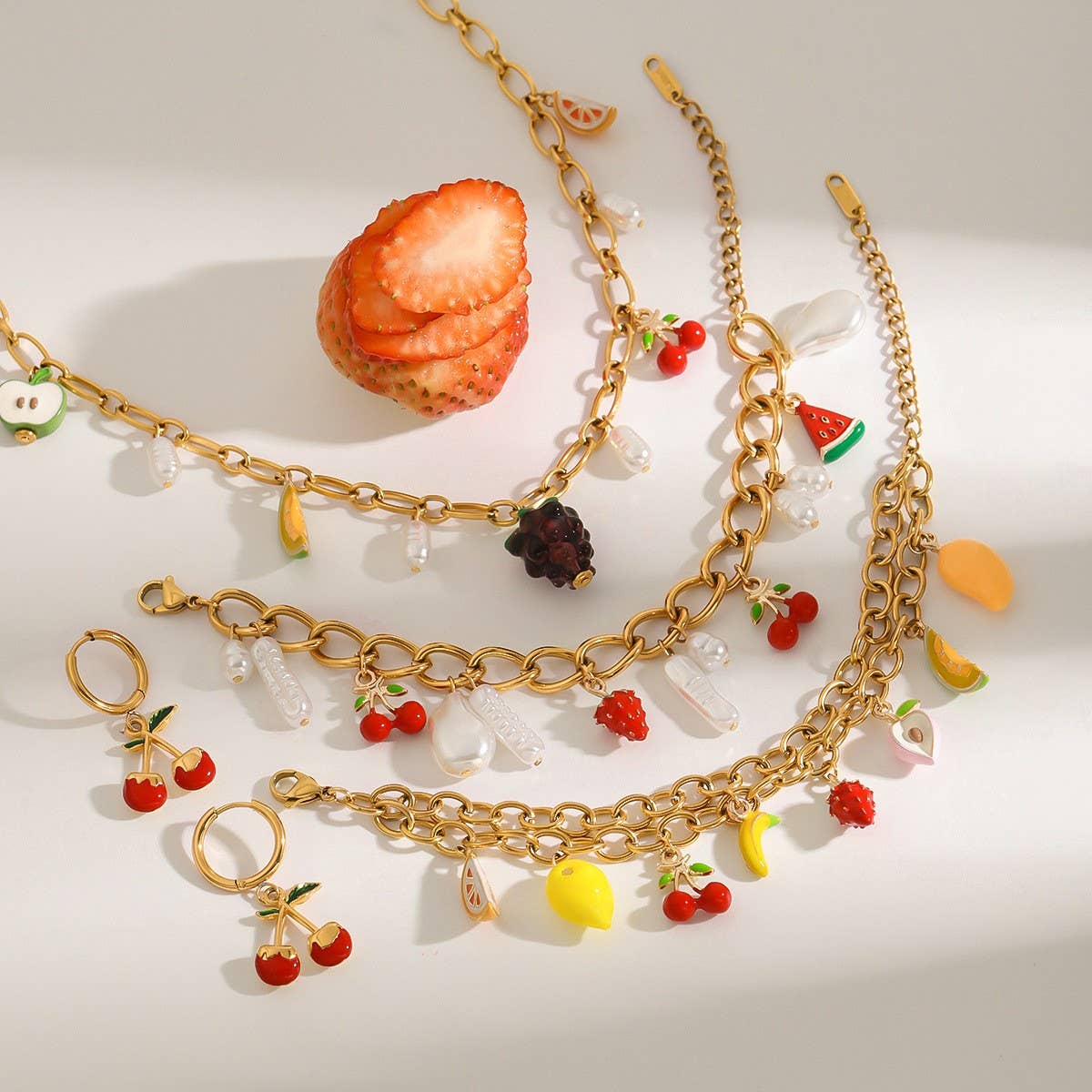 18K Gold Pearl Enamel Bracelet, Stainless Steel_CWAJE4845